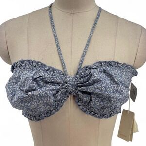 DÔEN Women's Blue and White Crop-top Size Large